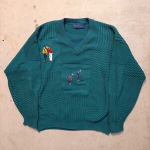 Cambridge Classics Golf Sweater Mens XL Teal Green Excellent Vintage V-Neck Knit